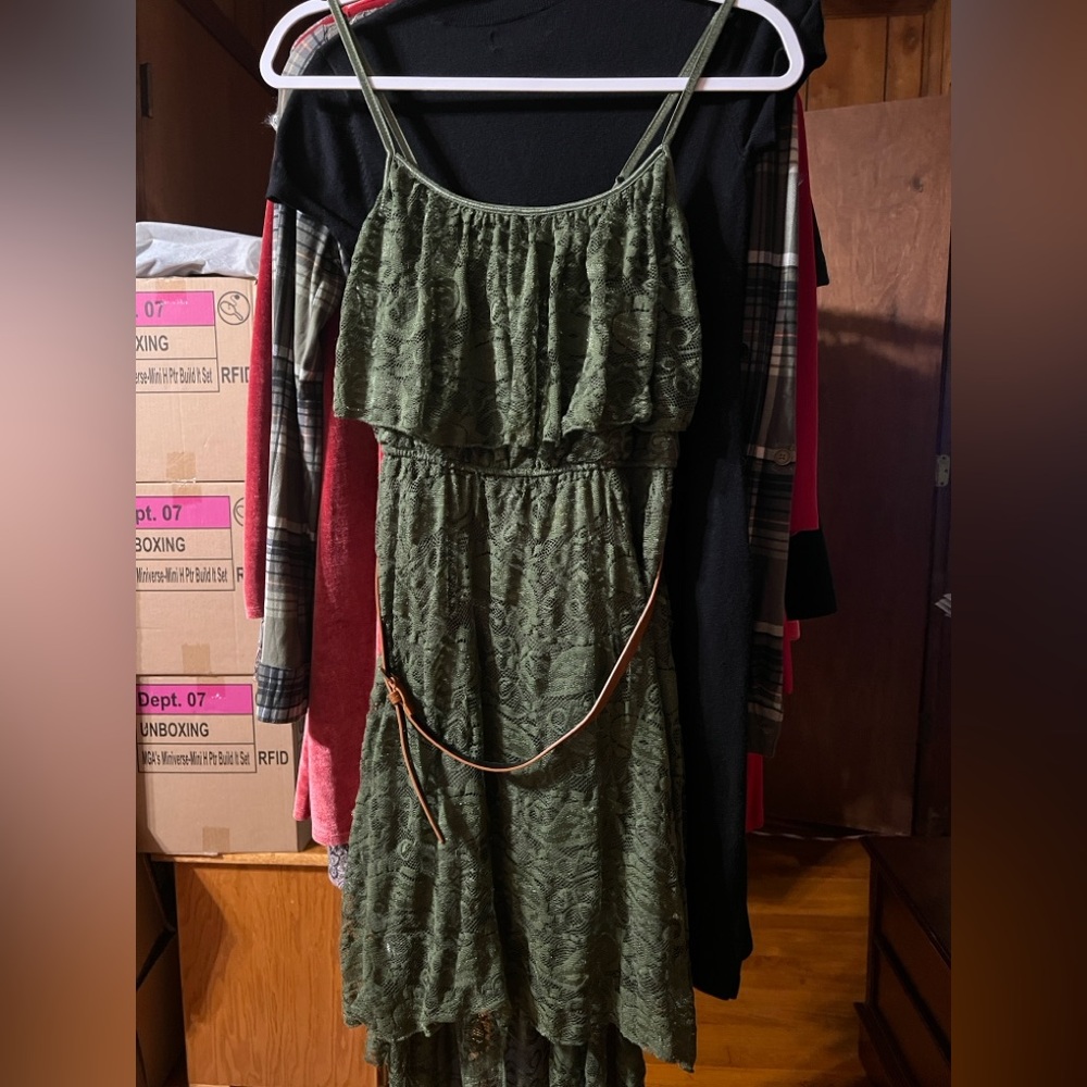 Love Reign Olive Green Lace Midi Dress